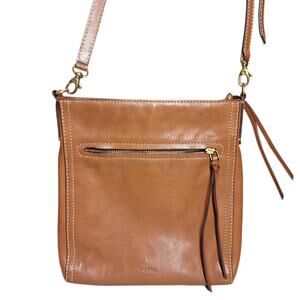 Fossil vintage camel tan brown leather crossbody bag small Minimalist